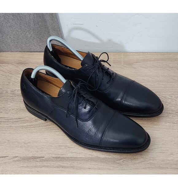 Timberland Men's 8 Black Leather Dress Suit Shoes Cap Toe Oxford Lace Up Tuxedo - Picture 1 of 12